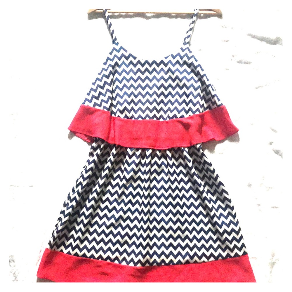 Charming Charlie navy and coral chevron dress